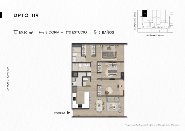 Plano del modelo DPTO. 119 del proyecto TEN Apartments en Santiago De Surco