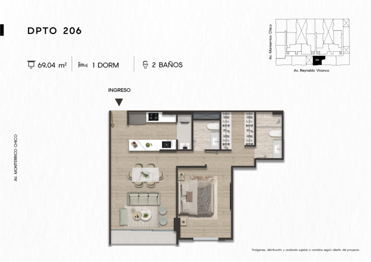 Plano del modelo DPTO. 206 del proyecto TEN Apartments en Santiago De Surco