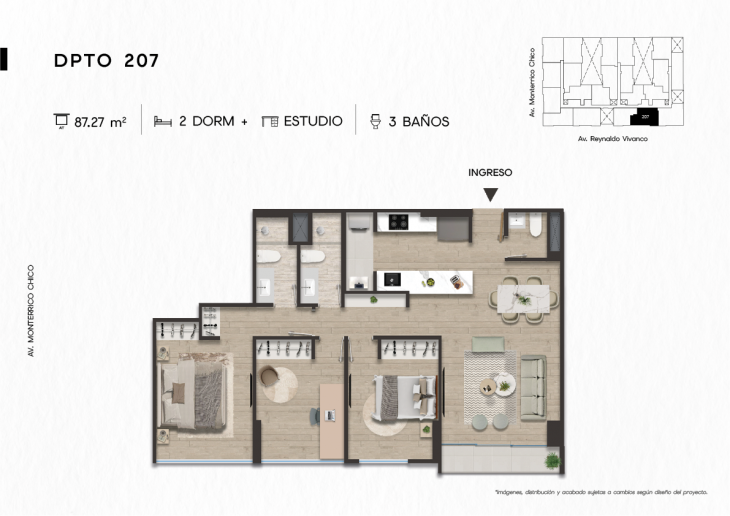 Plano del modelo DPTO. 207 del proyecto TEN Apartments en Santiago De Surco
