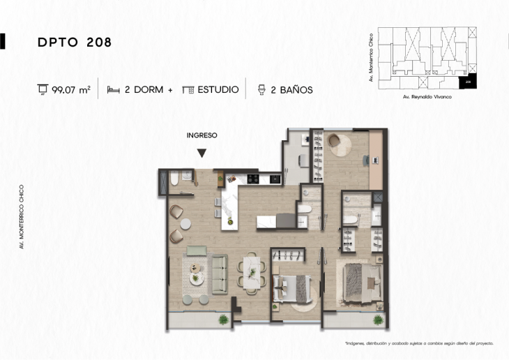 Plano del modelo DPTO. 208 del proyecto TEN Apartments en Santiago De Surco