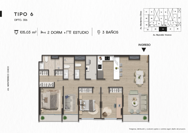 Plano del modelo DPTO. 306 del proyecto TEN Apartments en Santiago De Surco