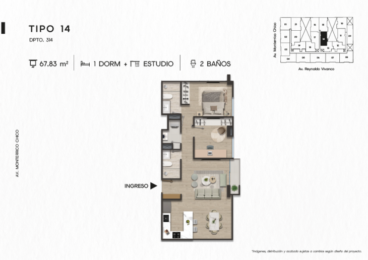 Plano del modelo DPTO. 314 del proyecto TEN Apartments en Santiago De Surco