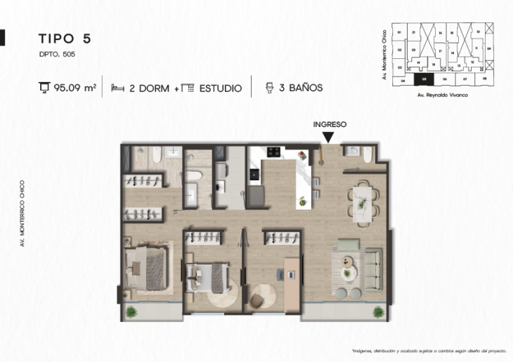 Plano del modelo DPTO. 505 del proyecto TEN Apartments en Santiago De Surco