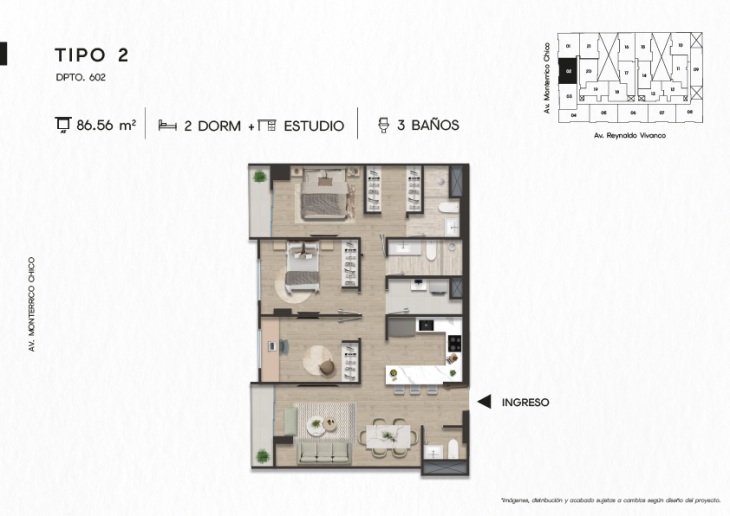 Plano del modelo DPTO. 602 del proyecto TEN Apartments en Santiago De Surco