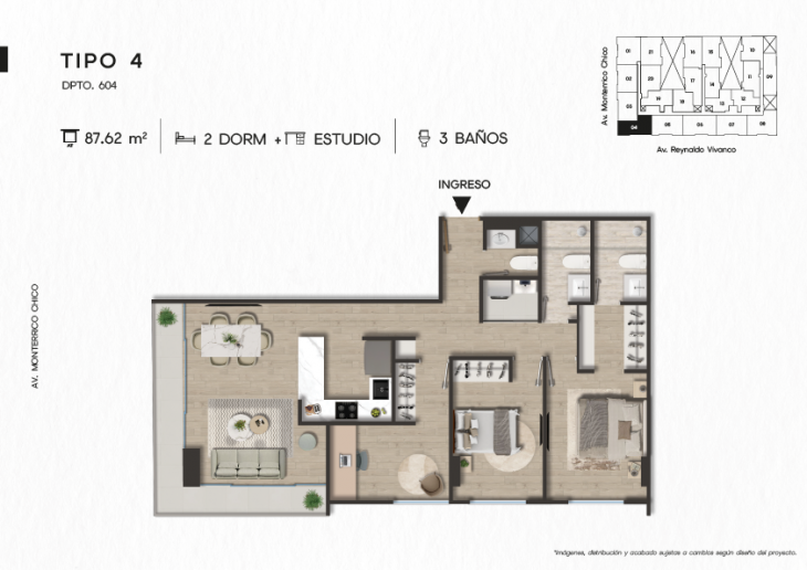 Plano del modelo DPTO. 604 del proyecto TEN Apartments en Santiago De Surco