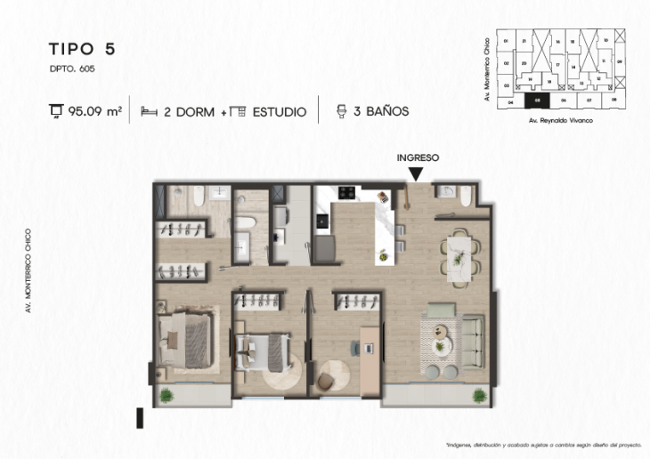 Plano del modelo DPTO. 605 del proyecto TEN Apartments en Santiago De Surco