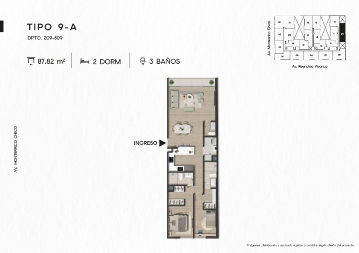 Plano del modelo TIPO 9-A del proyecto TEN Apartments en Santiago De Surco