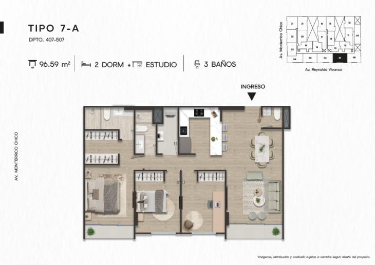 Plano del modelo TIPO 7-A del proyecto TEN Apartments en Santiago De Surco