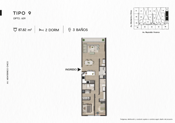 Plano del modelo DPTO. 609 del proyecto TEN Apartments en Santiago De Surco