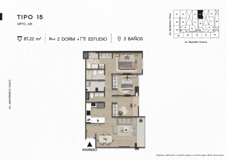 Plano del modelo DPTO. 615 del proyecto TEN Apartments en Santiago De Surco
