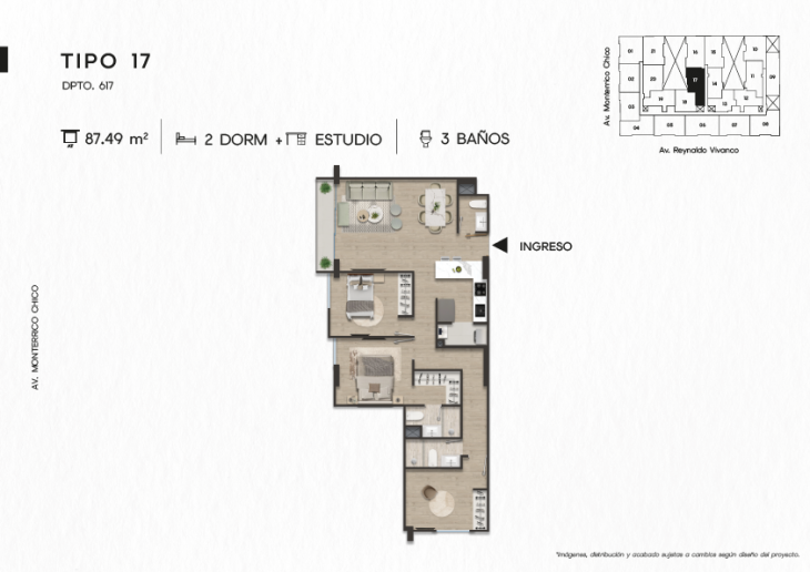 Plano del modelo DPTO. 617 del proyecto TEN Apartments en Santiago De Surco