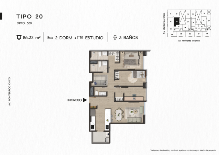 Plano del modelo DPTO. 620 del proyecto TEN Apartments en Santiago De Surco