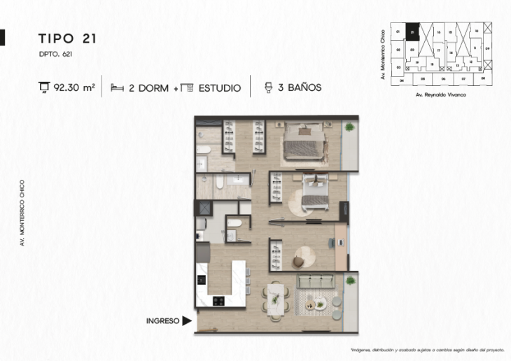 Plano del modelo DPTO. 621 del proyecto TEN Apartments en Santiago De Surco
