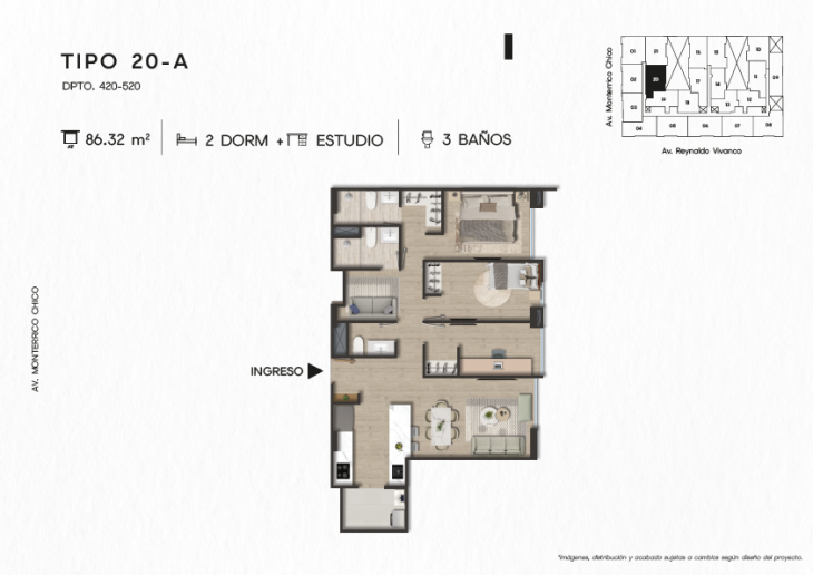 Plano del modelo TIPICO 20-A del proyecto TEN Apartments en Santiago De Surco