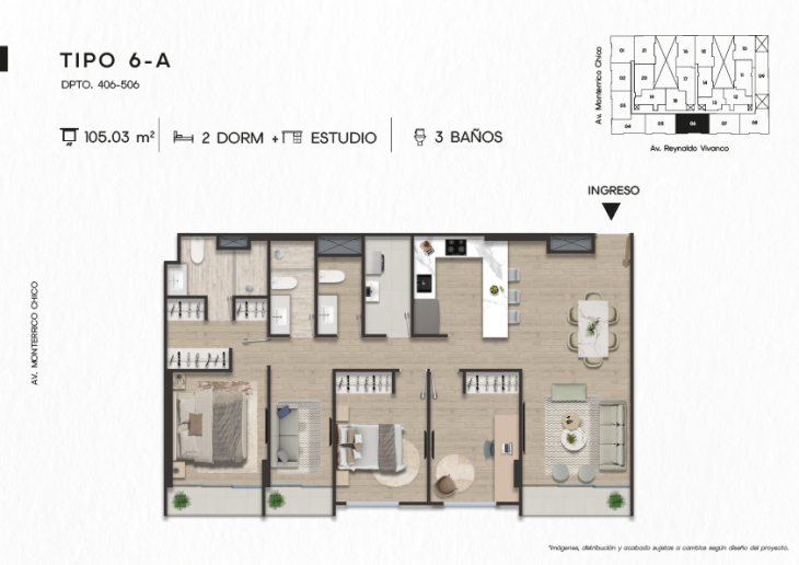 Plano del modelo TIPO 6-A del proyecto TEN Apartments en Santiago De Surco