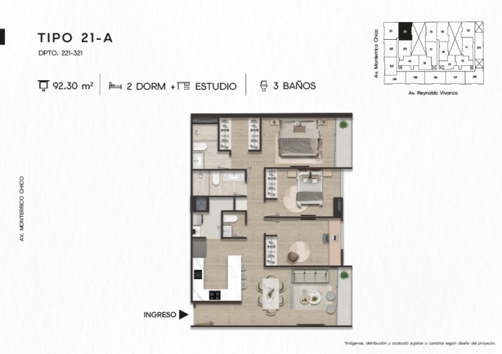 Plano del modelo TIPICO 21-A del proyecto TEN Apartments en Santiago De Surco