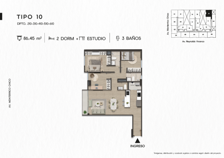 Plano del modelo TIPO 10 del proyecto TEN Apartments en Santiago De Surco