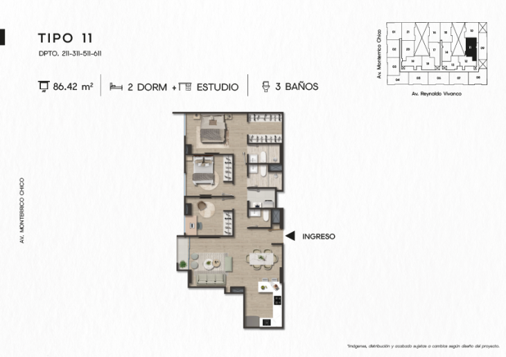 Plano del modelo TIPO 11 del proyecto TEN Apartments en Santiago De Surco