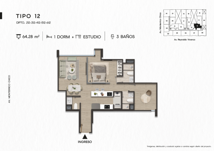 Plano del modelo TIPO 12 del proyecto TEN Apartments en Santiago De Surco