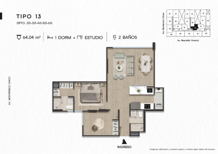 Plano del modelo TIPO 13 del proyecto TEN Apartments en Santiago De Surco