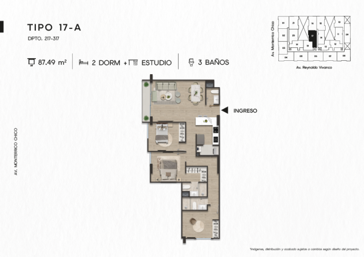 Plano del modelo TIPO 17-A del proyecto TEN Apartments en Santiago De Surco