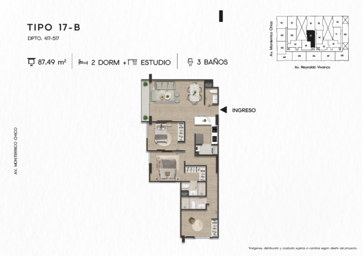 Plano del modelo TIPO 17-B del proyecto TEN Apartments en Santiago De Surco