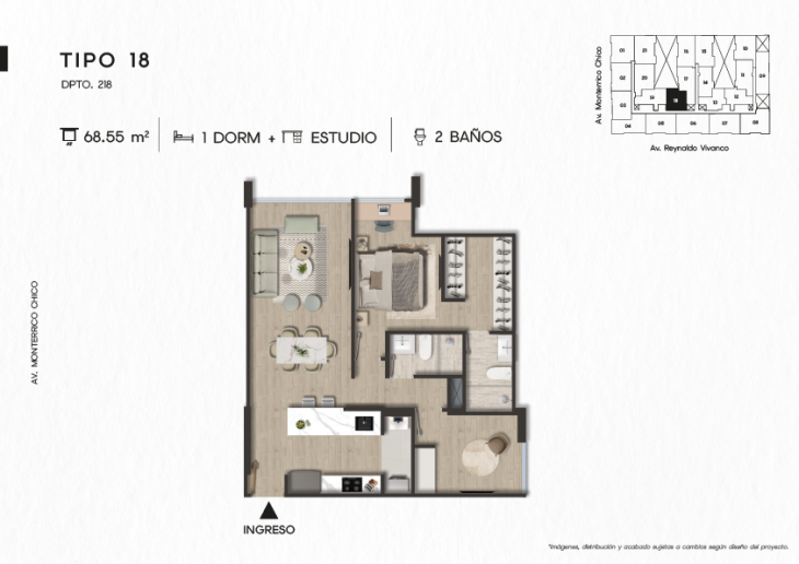 Plano del modelo TIPO 18 del proyecto TEN Apartments en Santiago De Surco