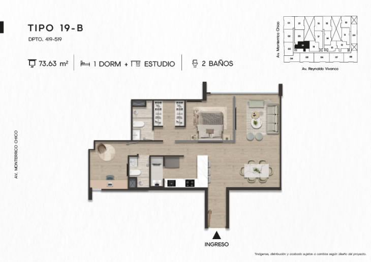 Plano del modelo TIPO 19-B del proyecto TEN Apartments en Santiago De Surco