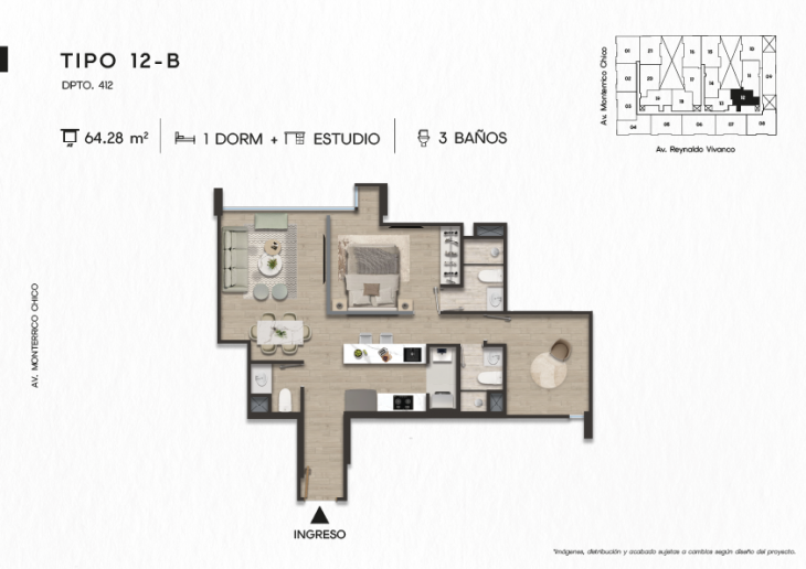 Plano del modelo TIPO 12-B del proyecto TEN Apartments en Santiago De Surco