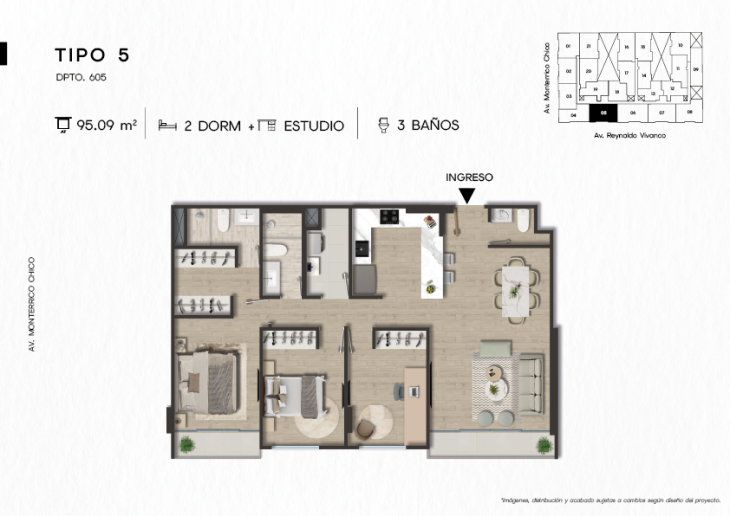 Plano del modelo TIPO 5 del proyecto TEN Apartments en Santiago De Surco