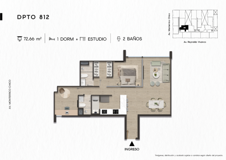 Plano del modelo DPTO. 812 del proyecto TEN Apartments en Santiago De Surco