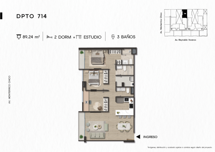 Plano del modelo DPTO. 714 del proyecto TEN Apartments en Santiago De Surco
