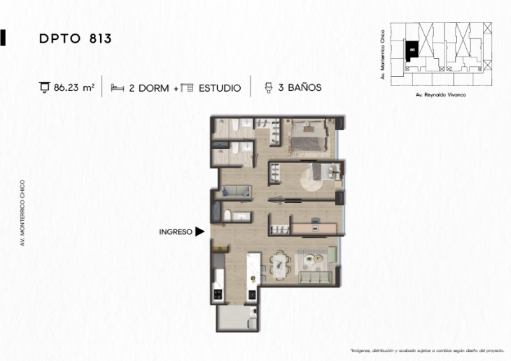 Plano del modelo DPTO. 813 del proyecto TEN Apartments en Santiago De Surco