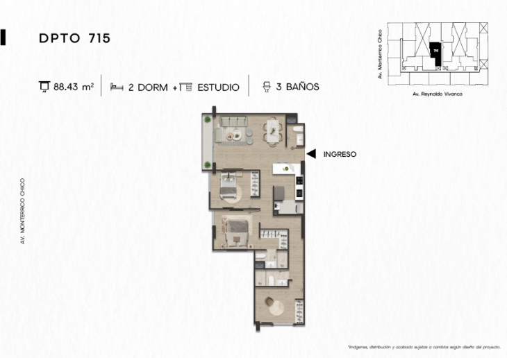 Plano del modelo DPTO. 715 del proyecto TEN Apartments en Santiago De Surco