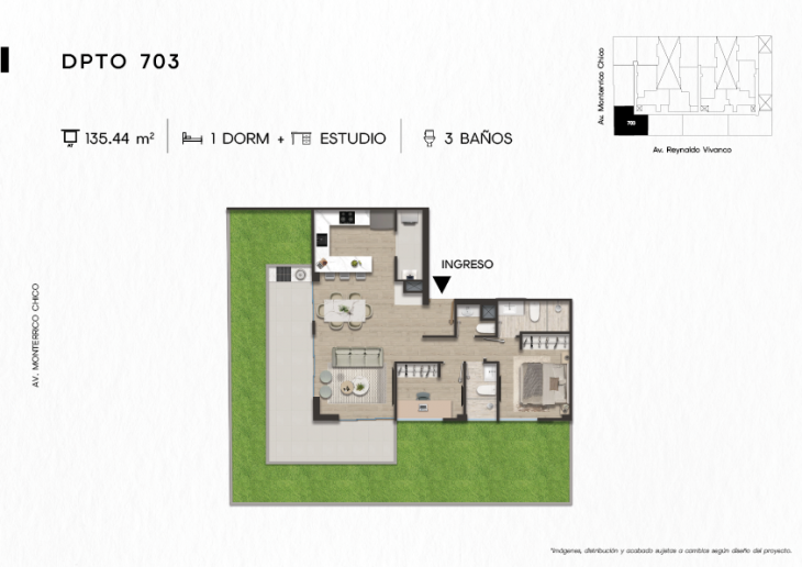 Plano del modelo DPTO. 703 del proyecto TEN Apartments en Santiago De Surco
