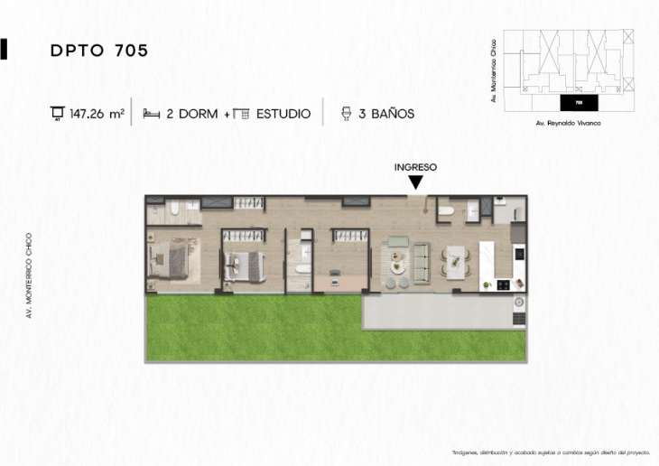 Plano del modelo DPTO. 705 del proyecto TEN Apartments en Santiago De Surco