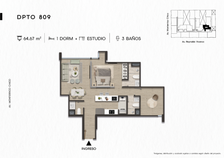 Plano del modelo DPTO. 809 del proyecto TEN Apartments en Santiago De Surco