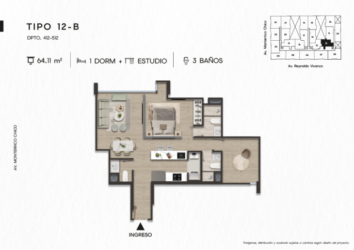 Plano del modelo TIPO 12-B del proyecto TEN Apartments en Santiago De Surco