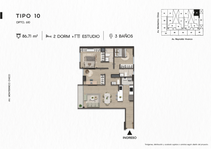 Plano del modelo DPTO. 610 del proyecto TEN Apartments en Santiago De Surco