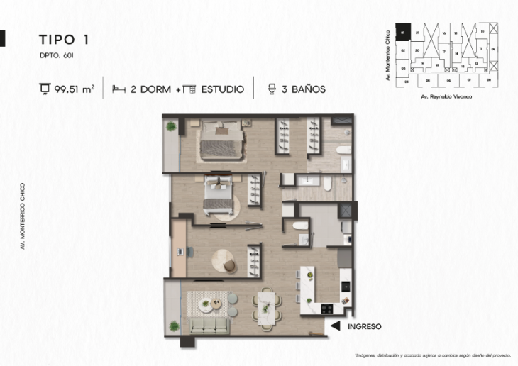 Plano del modelo DPTO. 601 del proyecto TEN Apartments en Santiago De Surco