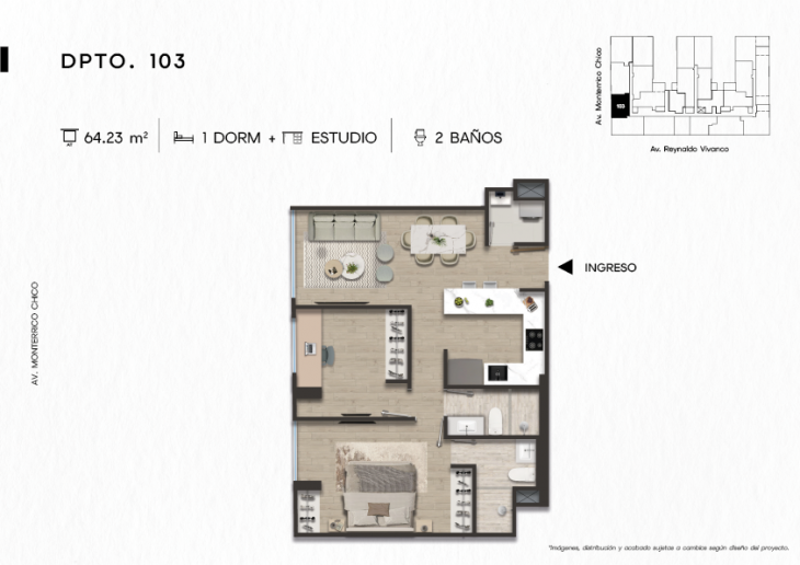 Plano del modelo DPTO. 103 del proyecto TEN Apartments en Santiago De Surco