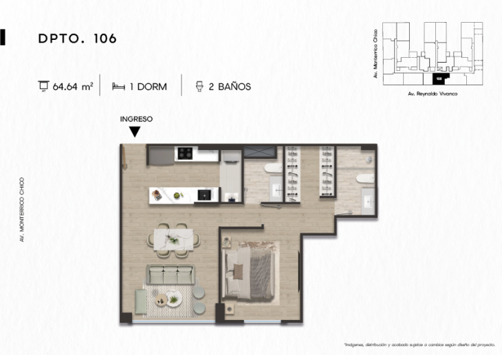 Plano del modelo DPTO. 106 del proyecto TEN Apartments en Santiago De Surco