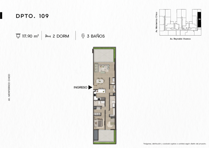 Plano del modelo DPTO. 109 del proyecto TEN Apartments en Santiago De Surco