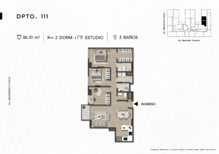 Plano del modelo DPTO. 111 del proyecto TEN Apartments en Santiago De Surco