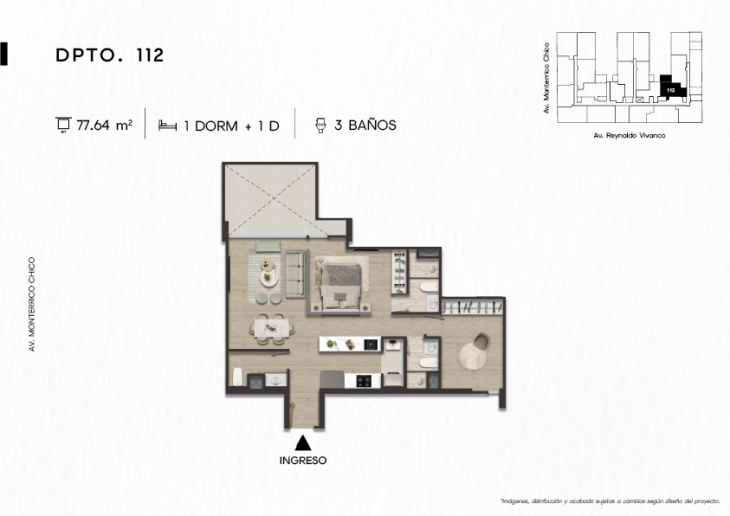 Plano del modelo DPTO. 112 del proyecto TEN Apartments en Santiago De Surco