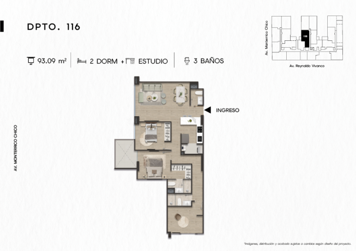 Plano del modelo DPTO. 116 del proyecto TEN Apartments en Santiago De Surco