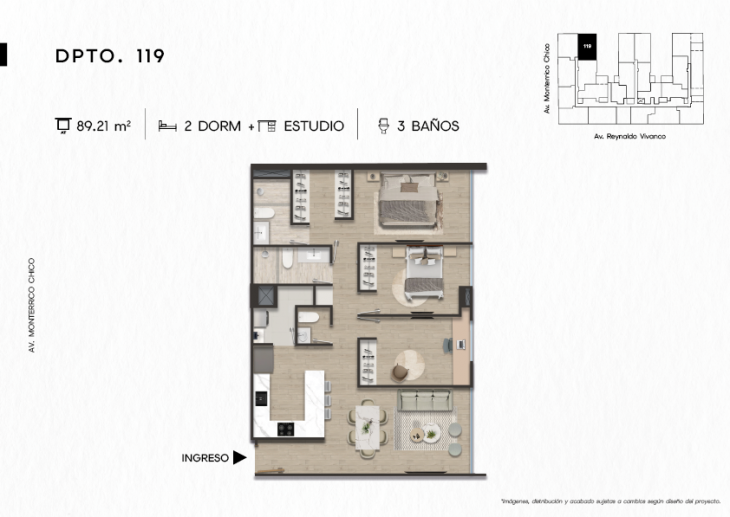 Plano del modelo DPTO. 119 del proyecto TEN Apartments en Santiago De Surco