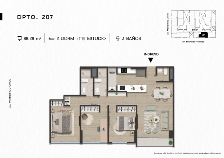 Plano del modelo DPTO. 207 del proyecto TEN Apartments en Santiago De Surco