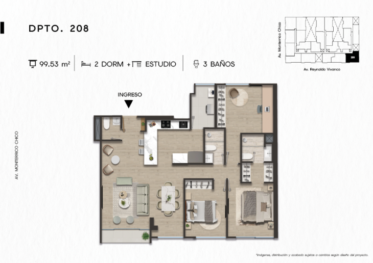 Plano del modelo DPTO. 208 del proyecto TEN Apartments en Santiago De Surco