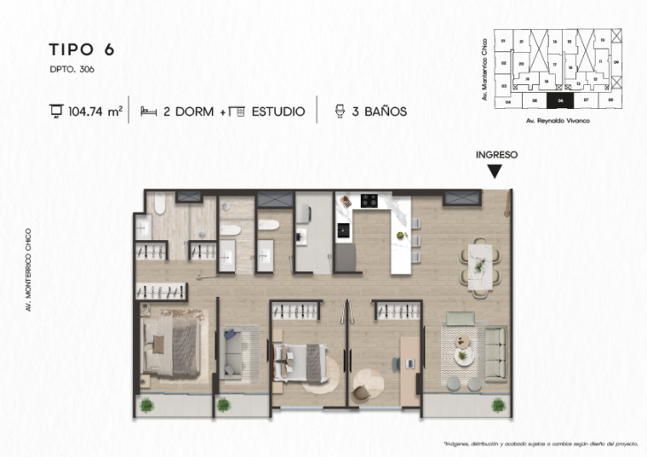Plano del modelo DPTO. 306 del proyecto TEN Apartments en Santiago De Surco